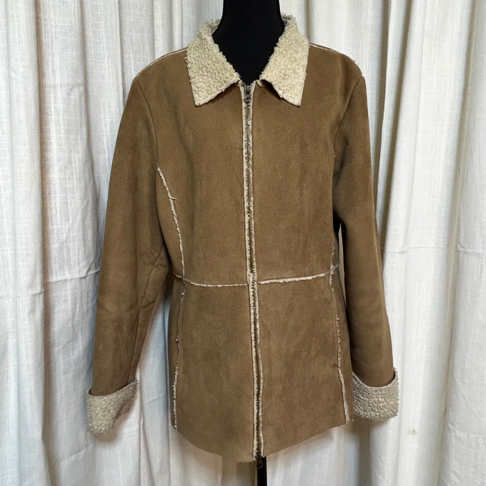 Y2K Penny Lane Faux Suede Sherpa Jacket Women's M/L Tan Western Boho warm Cozy
